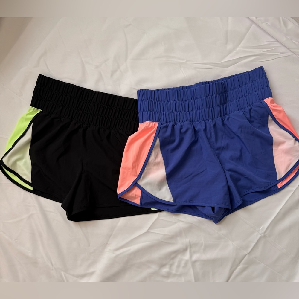 Avia Women's Athletic Shorts in Black and Blue with Neon Accents